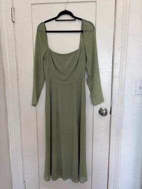 Aritzia Wilfred Sage Green Long-Sleeve Square Neck Dress size 8